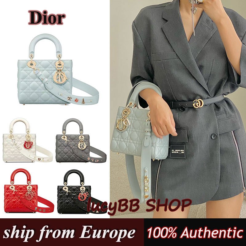 DIOR Lady Dior เนื้องอก กระเป๋าไขว้ไหล่ข้างหนึ่ง ของแท้100%