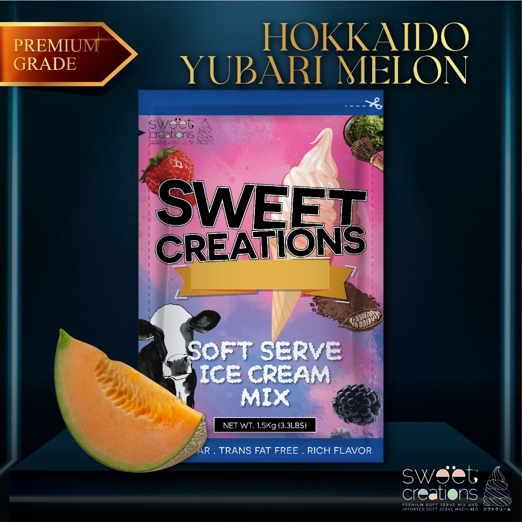 ผงทำไอศครีมซอฟท์เสิร์ฟ ผงไอติม ผงไอติมผัด Sweet Creations (Premium) รสฮอกไกโดเมลอนส้ม