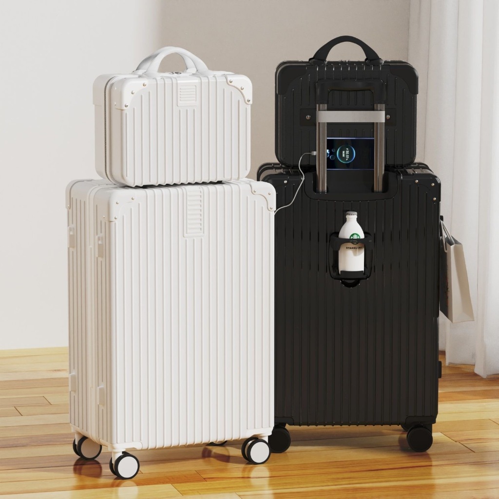 กระเป๋าเดินทาง กระเป๋าเดินทางล้อลาก 20/26นิ้ว ด้วยอินเทอร์เฟซชาร์จ USB และฟังก์ชั่นที่วางแก้ว การเดินทางไปต่างประเทศ