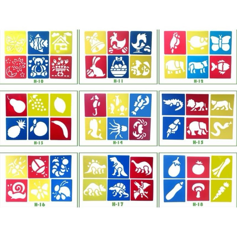 Art Template Diy 6 ชิ้น แม่แบบวาดรูป แบบลอกลายภาพ ระบายสีเด็ก ไดโนเสาร์ สัตว์ป่า แมลง ยานพาหนะ Senso