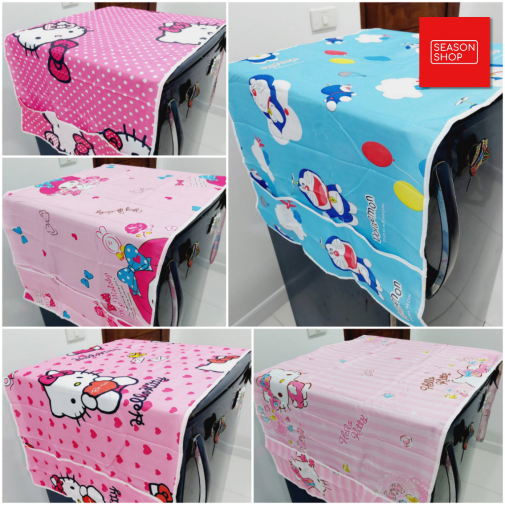 Seasonshop ผ้าคลุมตู้เย็น ขนาด120*56 ซม. พร้อมส่งจากไทย ผ้าคลุมตู้เย็นลายการ์ตูน โดเรม่อน คิตตี้ เมโ