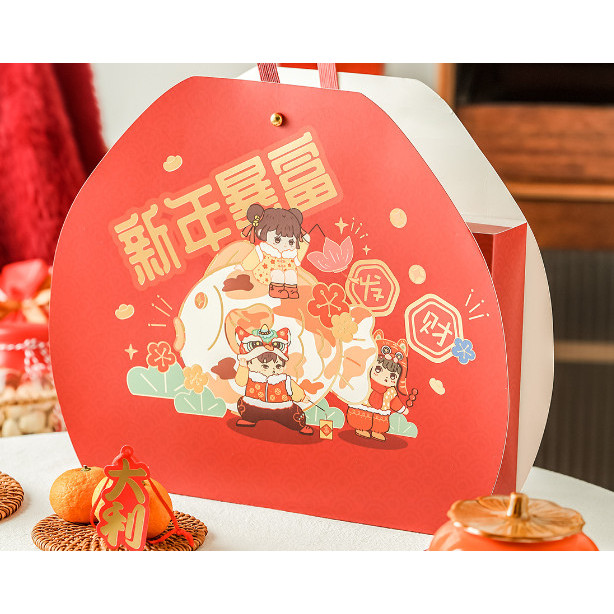 กล่องขนม ตรุษจีน 6ช่อง หูหิ้ว (CNY28)