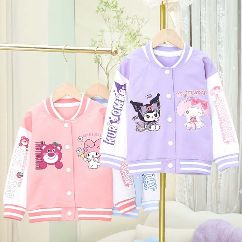 พร้อมส่งในไทยเสื้อแจ็คเก็ตเด็ก เสื้อคลุม กันหนาว กันลม กันแดด สำหรับเด็กผู้หญิง ผ้าcotton ลายการ์ตูนkuromi