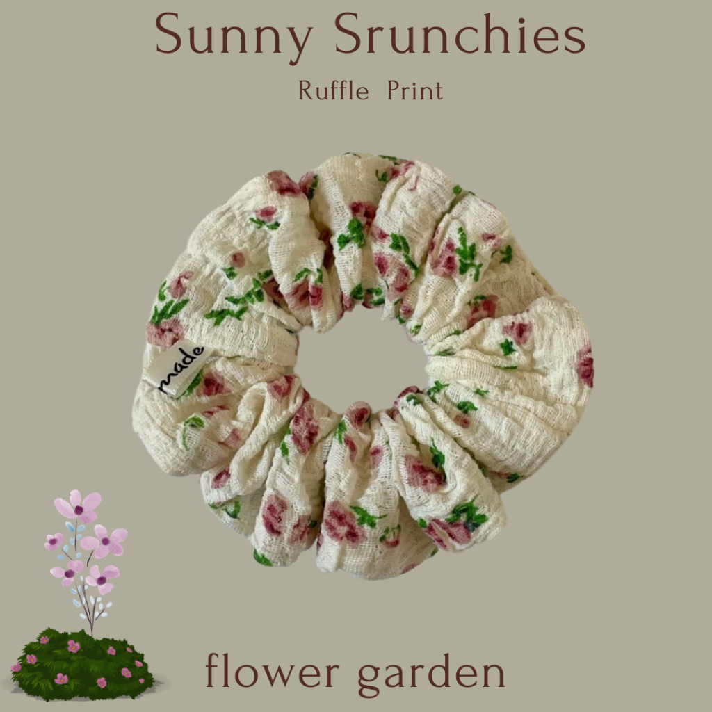 ยางรัดผมSunny Scrunchiesยางรัดผมผ้า Ruffle  Print ผ้าลายสุดน่ารัก สำหรับสาวสายหวาน