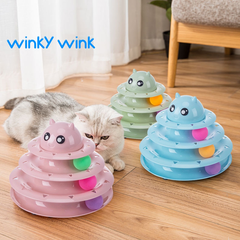 Winky Wink ของเล่นแมว รางบอล ถูกที่สุด ของเล่นแมว ชุดของเล่นสำหรับแมวรางบอล 3 ชั้น พร้อมลูกบอลคละสี