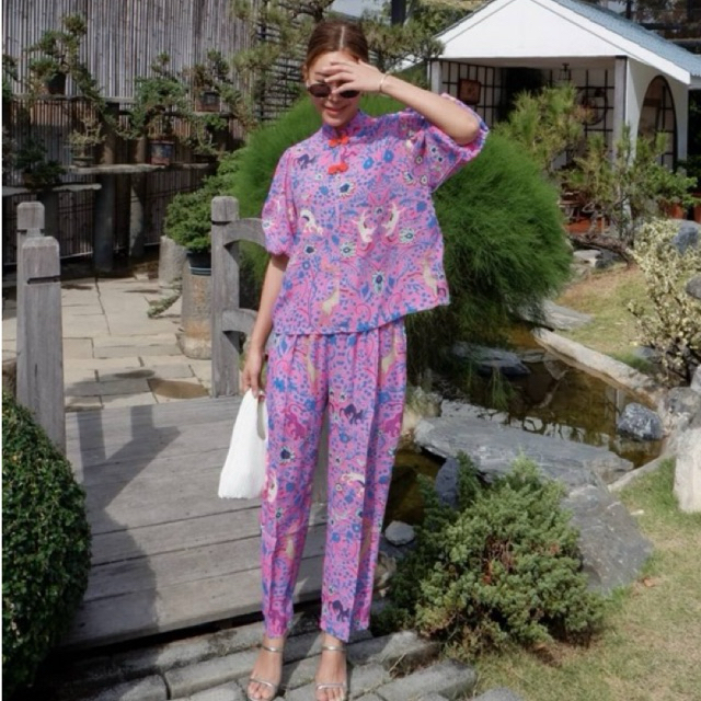 ✅พร้อมส่ง✅ ชุดเซท2ชิ้น เสื้อคอจีน อก45“ + กางเกงเอวสม็อค PN