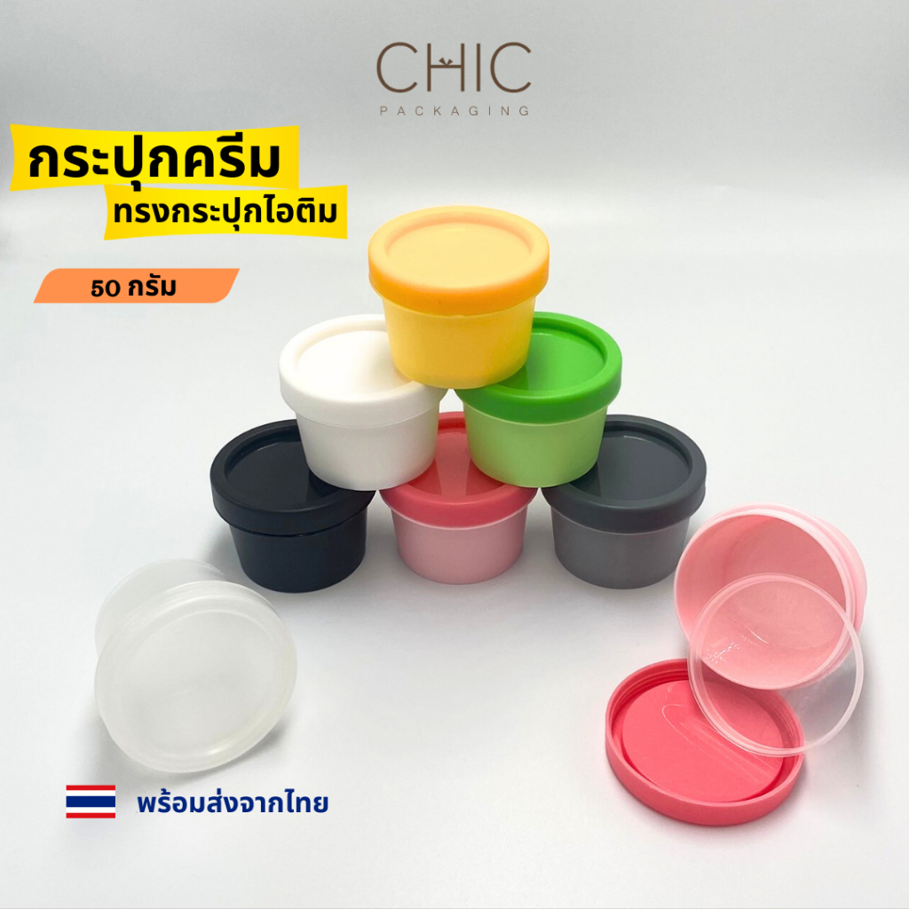ฟรีช้อนตักครีม กระปุกครีม 50กรัม กระปุกไอติม เซ็ต3ชิ้น(กระปุกพลาสติก+แผ่นปิด+ฝา) ใส่เครื่องสำอาง