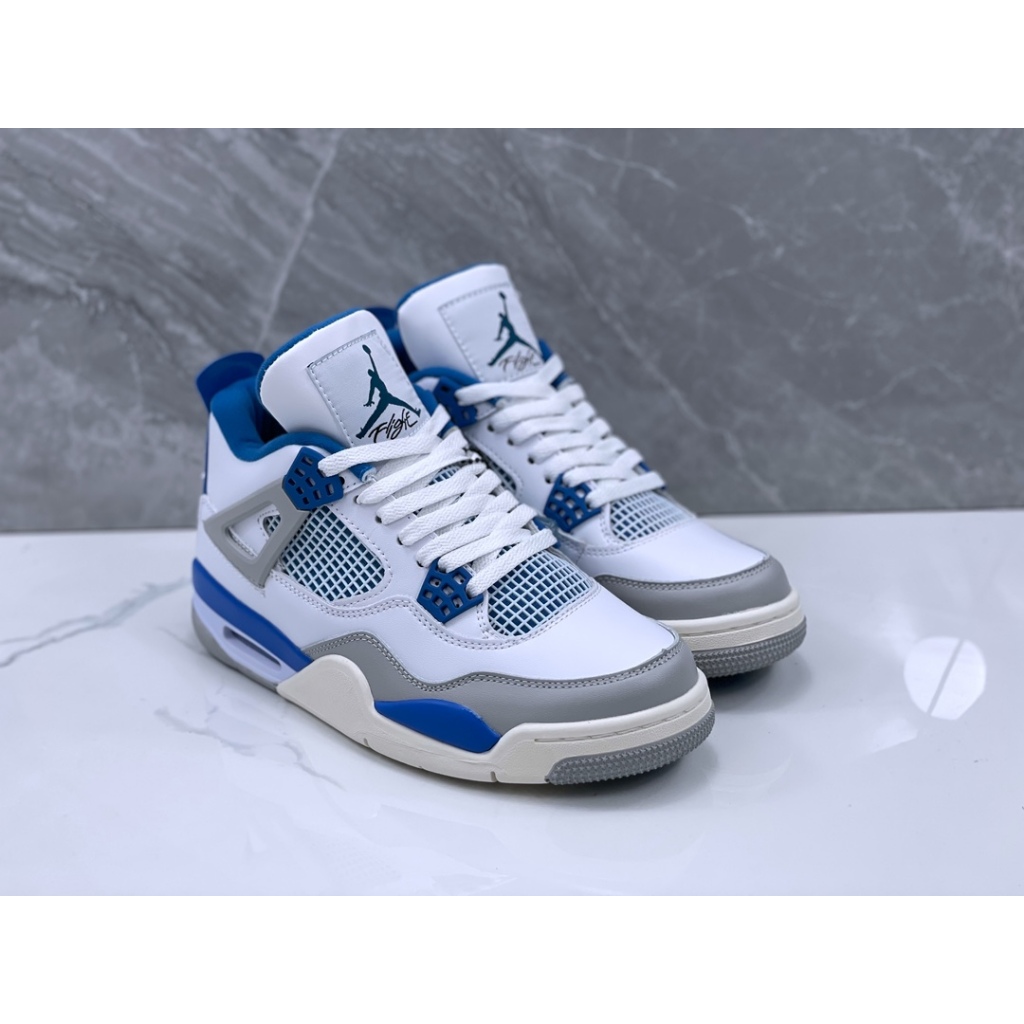 Nike Air Jordan 4 “Military Blue” รองเท้าบาสเกตบอลสีขาวสีน้ำเงินสำหรับผู้ชายและผู้หญิง 36-46