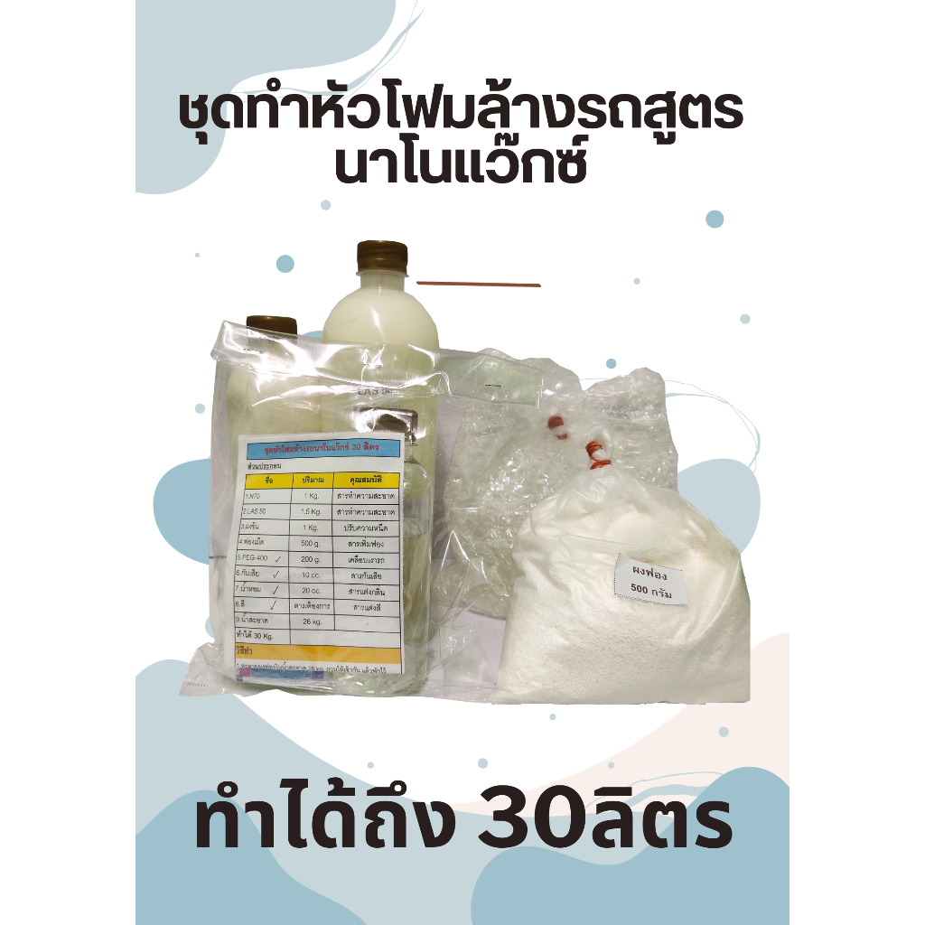 ชุดทำหัวโฟมล้างรถสูตรนาโนแว๊กซ์**30**ลิตรDIY**มีวิธีการทำบอกว่าในชุดอย่างละเอียด**ผสมทำเองได้ง่าย**คุ้มค่าคุ้มราคา