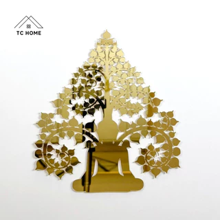 TC HOME ต้นโพธิ์ทอง ใบโพธิ์ทอง ต้นโพธิ์รวยทรัพย์ อะคริลิคกระจก หรูหราตกแต่งหิ้งพระ (สีทอง) - PD008