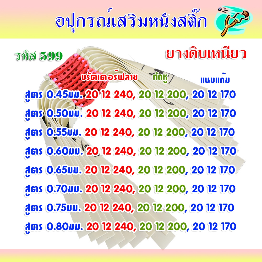ยางดิบ ทุกขนาด ทุกสูตร 1 เส้น ยางชุด ยางสำเร็จ สำหรับหนังสติ๊กจีน รหัส 599  สีขาว