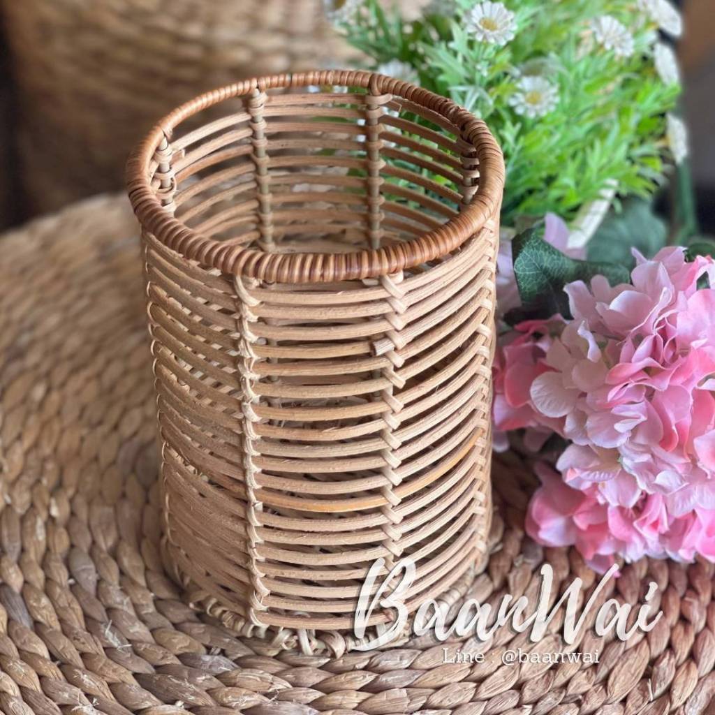 บ้านหวาย-แจกันหวาย ตะกร้าหวาย ทรงกระบอก