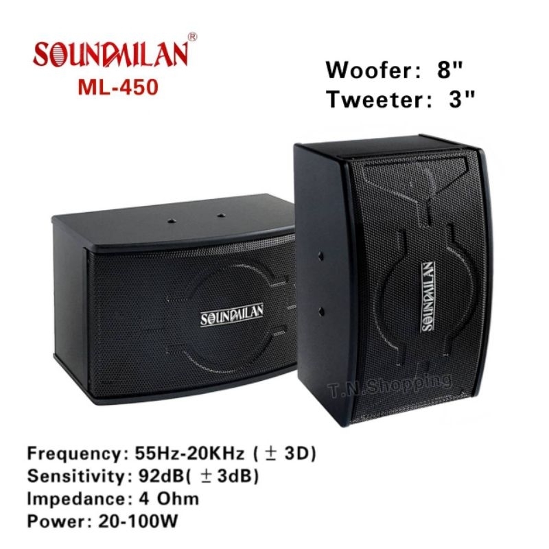 Soundmilan    ตู้ลำโพงคาราโอเกะ Karaoke Speaker 8 นิ้ว    รุ่น ML-450  ราคา ต่อ 2 ตู้