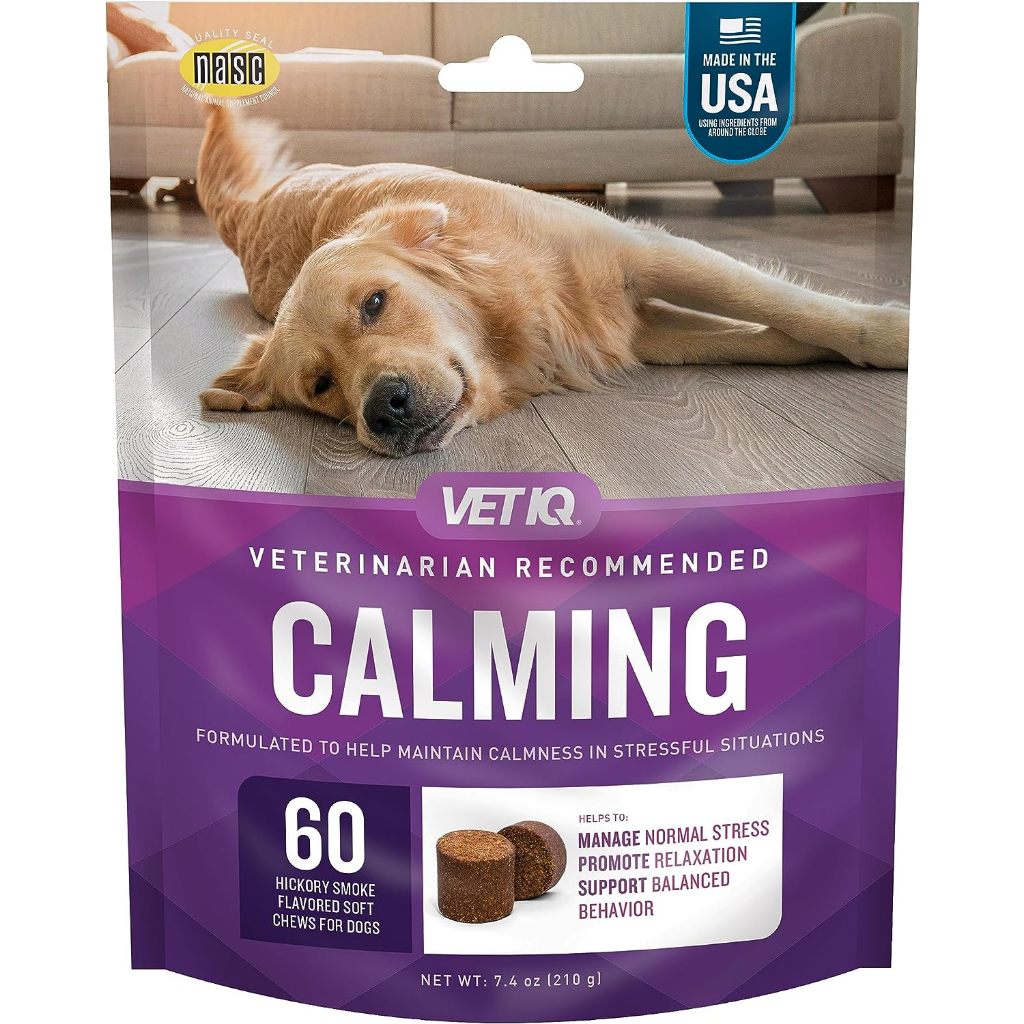 VetIQ Calming Dog อาหารเสริมสุนัข ช่วยผ่อนคลาย ลดเห่า ติดสัตว์ ย้ายบ้าน เดินทาง 60 เม็ดขนม