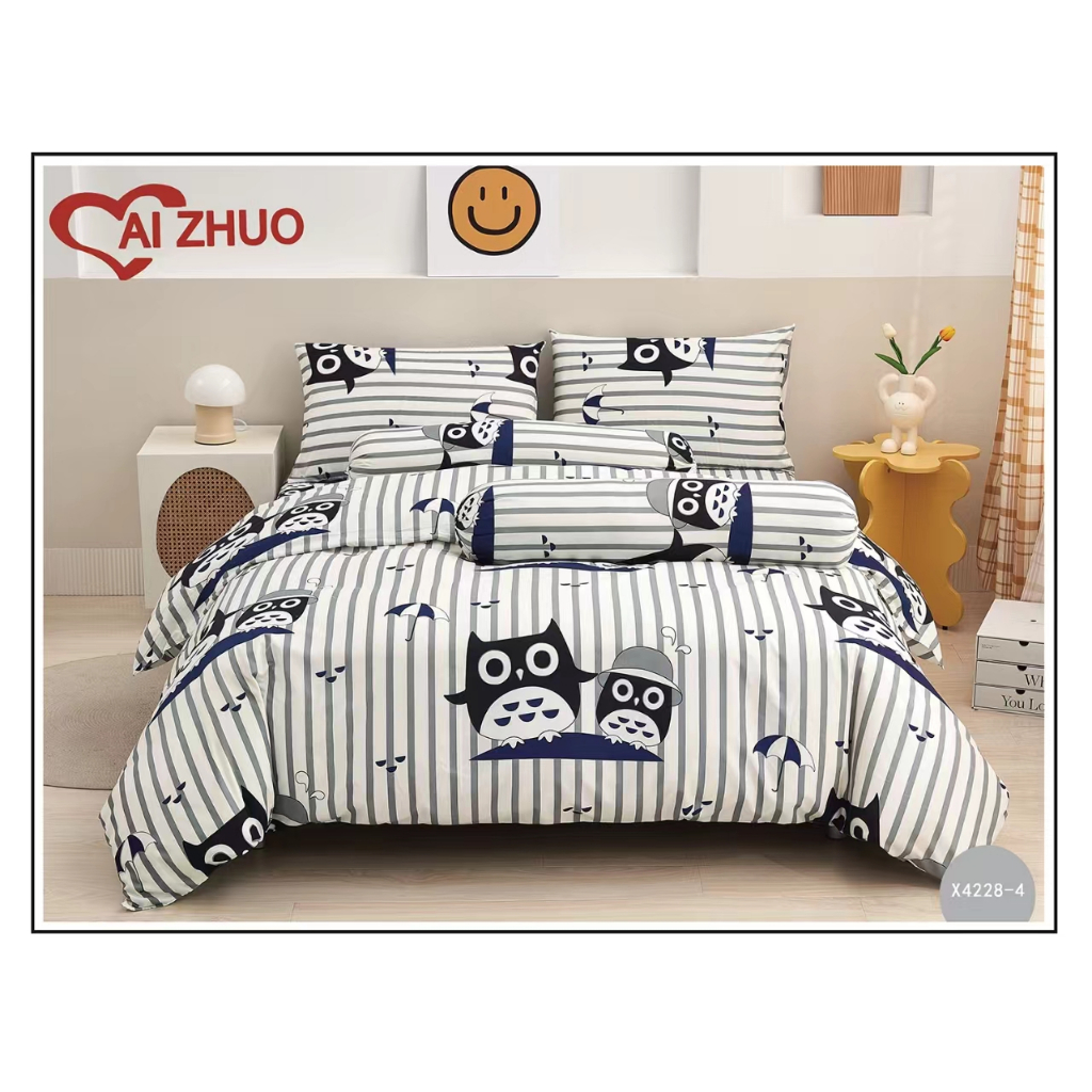 ผ้าปูที่นอน+ผ้านวม ลายริ้ว Ai Zhuo ชุดผ้าปูที่นอน5ฟุต 6 ฟุต ราคาถูก สุดคุ้ม ระบายอากาศได้ดี หรูหรา น