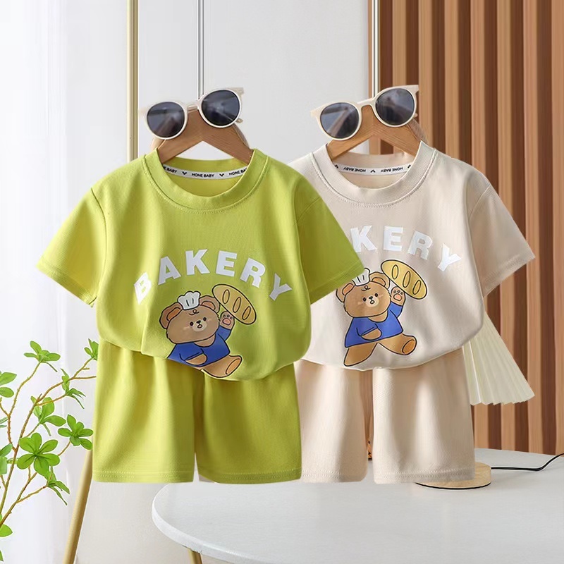 BAKERY05 ชุดเซ็ตเด็ก เสื้อแขนสั้นและกางเกงขาสั้น ชุดเจ้าหมี