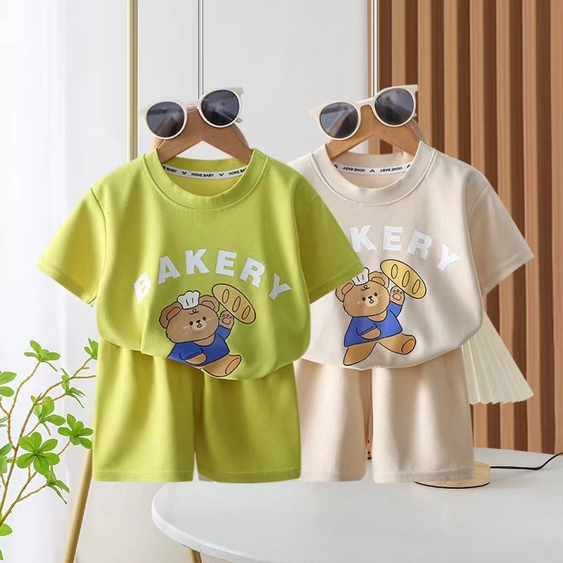 BAKERY05 ชุดเซ็ตเด็ก เสื้อแขนสั้นและกางเกงขาสั้น ชุดเจ้าหมี
