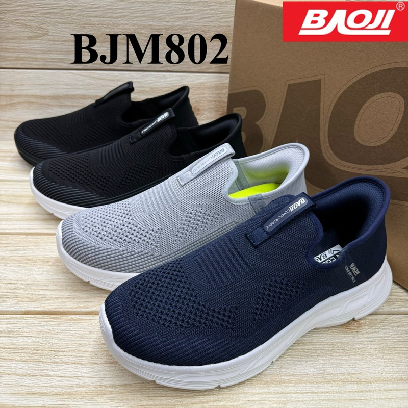 Baoji BJM 802 รองเท้าผ้าใบ ทรงสลิปออน size 41-45 สีดำเทา/ดำขาว/กรม/เทา ซย