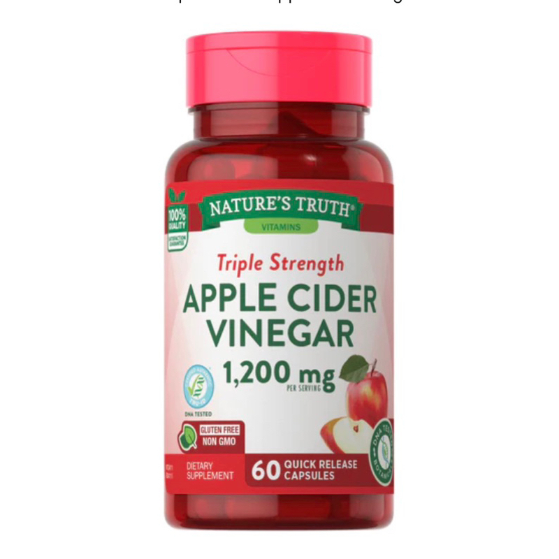 พร้อมส่ง EXP 8/26 Nature’s truth Apple cider vinegar 1200 mg 60 capsules  แท้ 💯 %