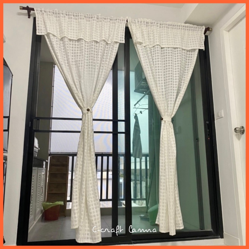 แนะนำ ผ้าม่าน ผ้าม่านประตูผ้าฝ้าย มินิมอล สี ขนาด110x200cm มีเชิงคอ ผ้าตารางลายดั้งเดิมสีขาว ผ้าม่านวินเทจ ราคาพิเศษ มีเก็บเงินปลายทาง