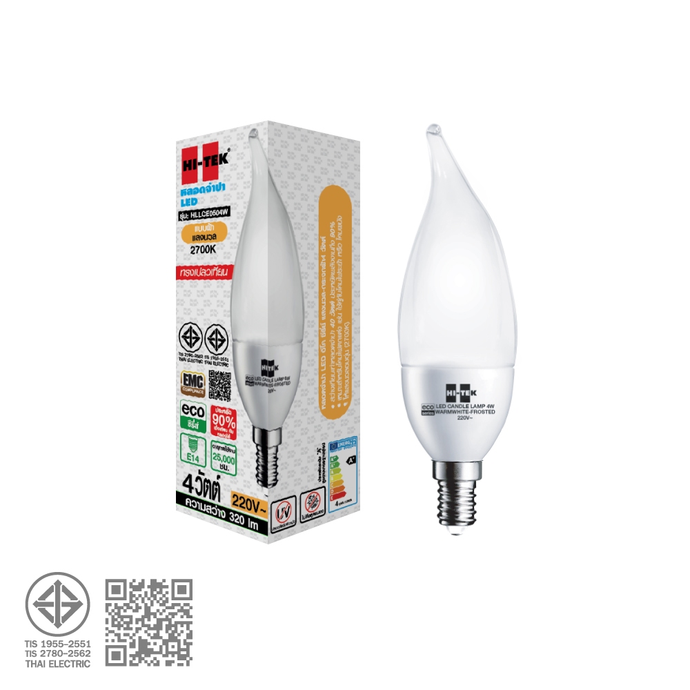 HI-TEK หลอดจำปา LED อีโค่ เปลวเทียน E14 แสงนวล