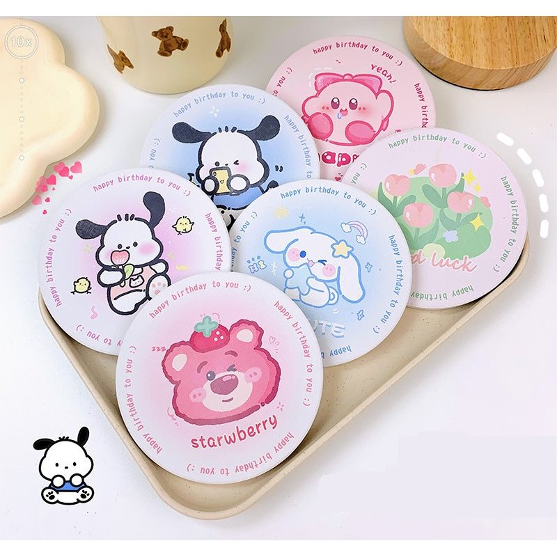 พร้อมส่ง !! ที่รองแก้ว แผ่นหินรองแก้ว ซับน้ำ แห้งไวลายการ์ตูนน่ารัก