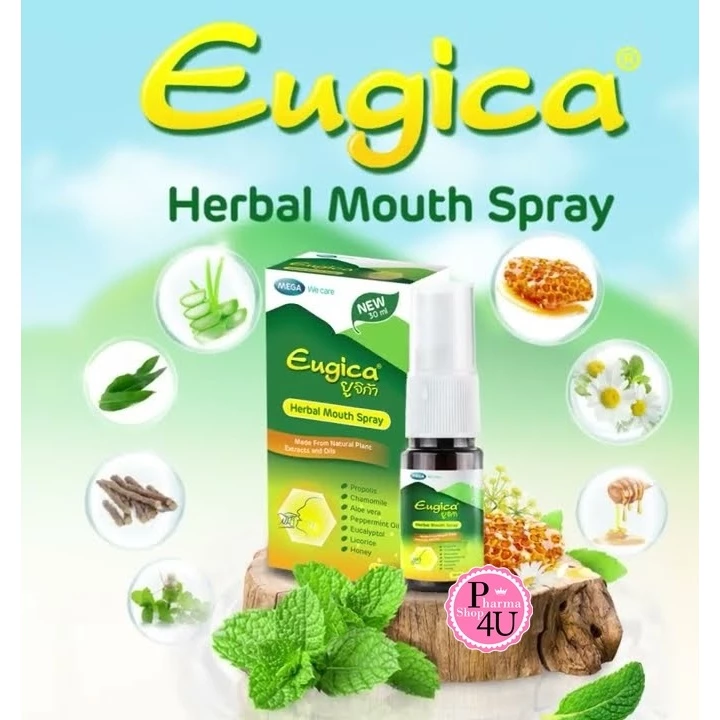 Mega Eugica Herbalbal Mouth Spray 10/30ml. ยูจิก้า เฮอร์บอล เม้าท์ สเปรย์