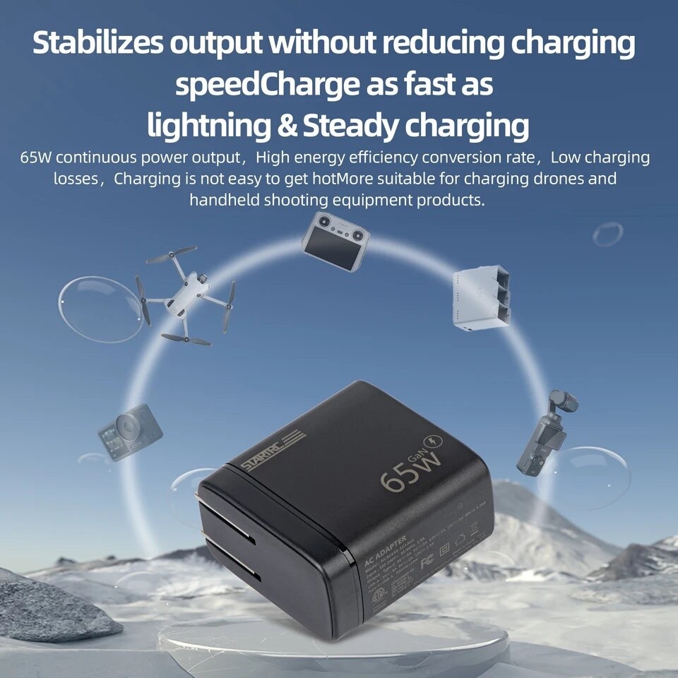 STARTRC 65W PD Fast Charger Type-C พอร์ต USB-C USB-A สำหรับ DJI Mavic 3 / MINI 4 pro / 3 / AIR 3 - รูปที่ 2