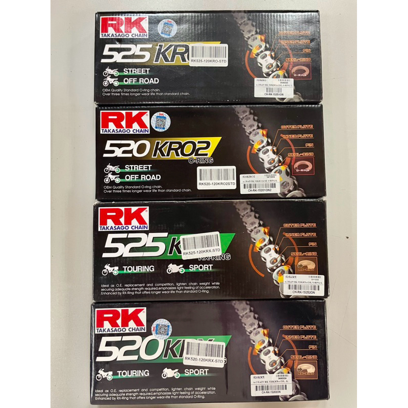 โซ่ RK แท้ 520/525KRO2 O-RING /520/525KRX X-RING สีเหล็ก ยาว 120 ข้อ