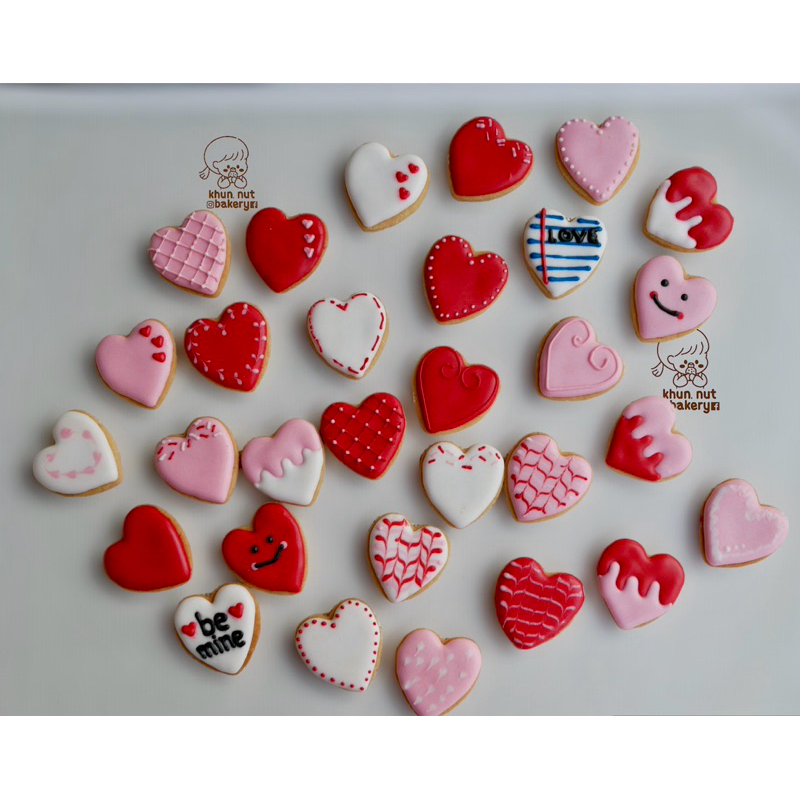 มินิฮาร์ท มินิคุกกี้เนยสดรูปหัวใจ คุกกี้ไอซิ่ง cookie valentines คุกกี้วาเลนไทน์ คละลาย 10 แถม 1