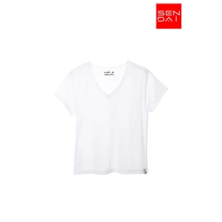"SENDAI" เสื้อยืดผู้หญิงคอวี สีขาว