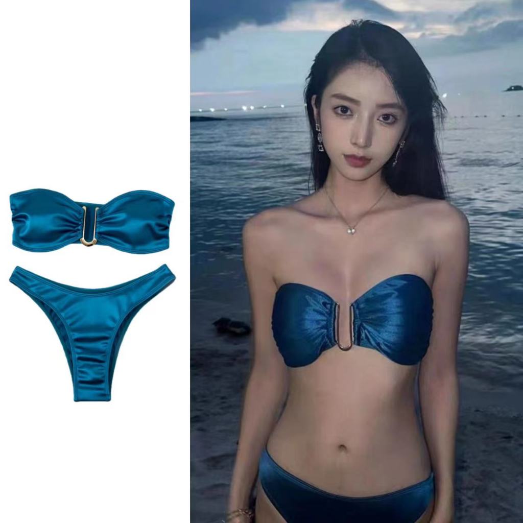 ชุดว่ายน้ำ bikini sexy ทูพีช เกาะอก แฟชั่นเกาหลีผู้หญิง ผ้าเนื้อดี แห้งเร็ว #0185