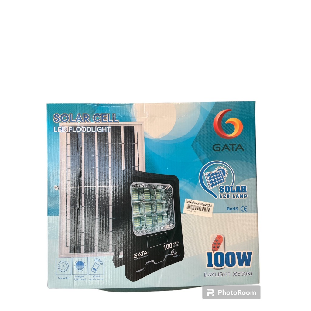 GATA โคมไฟฟลัดไลท์ โซล่าเซลล์ LED 100W DAYLIGHT 6500K พร้อมส่ง