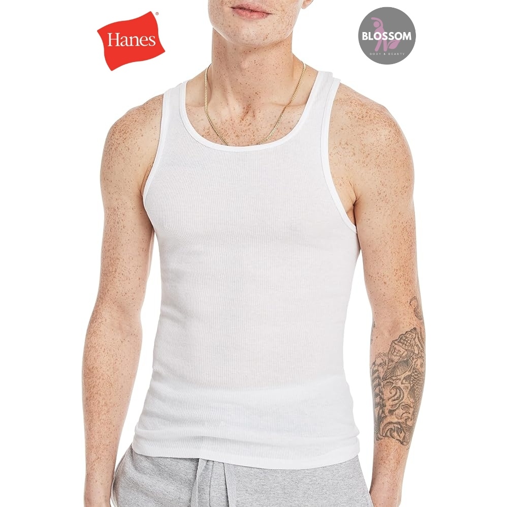 Hanes - Men's Tanks Undershirts Soft&Breathable CoolComfort Tagless เสื้อกล้ามสีขาว ผ้าคอตตอนไร้แท็ก