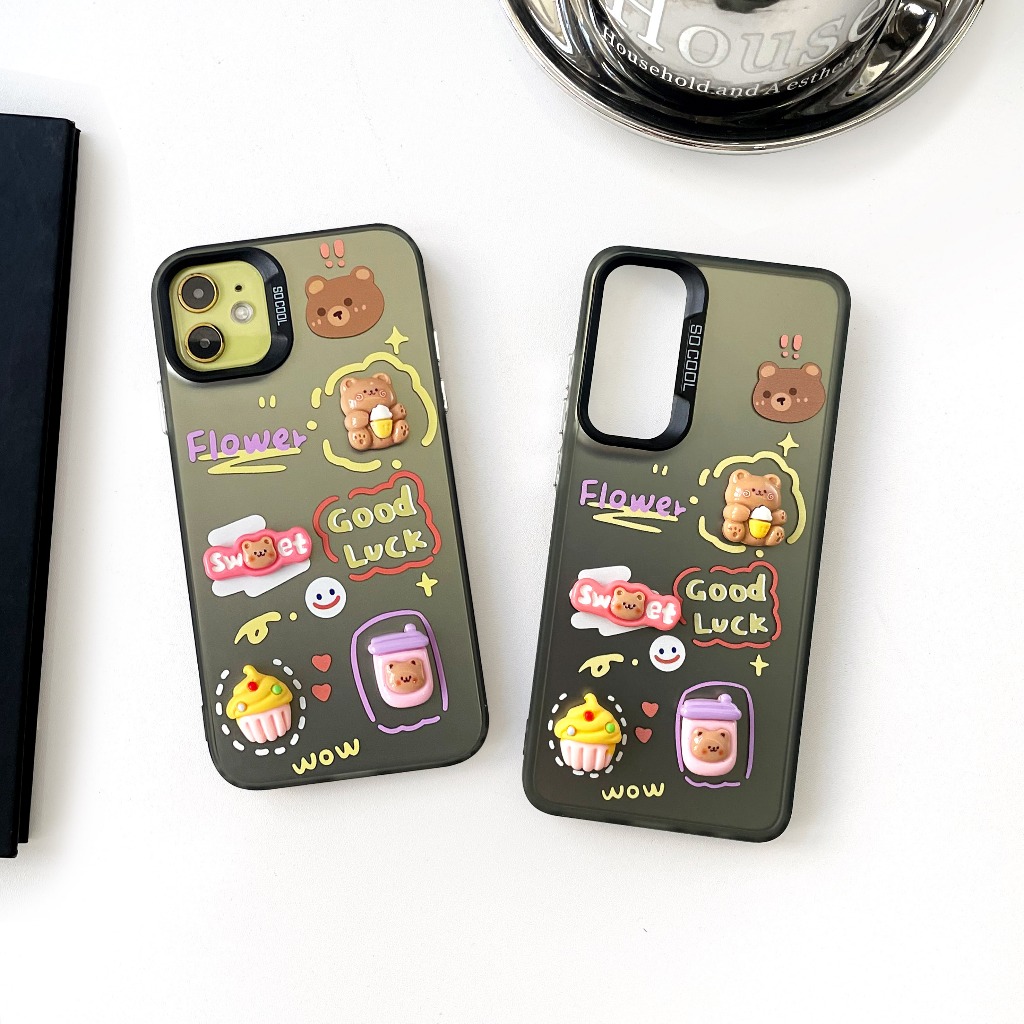 เคสการ์ตูนนูนหมีน้ำตาล Flower  สำหรับ VIVO Y17S Y36 Y27 Y21 Y20 Y12 OPPO RENO7Z A15 A17 A18 A54 A53 