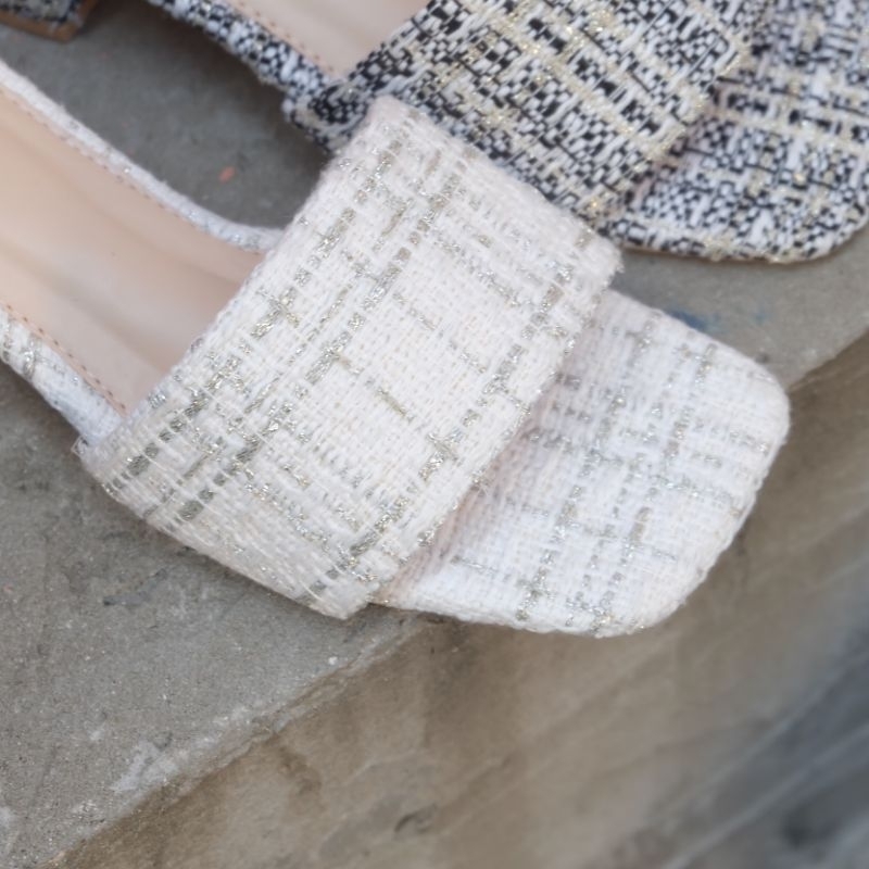 ลด 50% เก็บโค้ดในไลฟ์สด 🩰 OHODOODEE 👡 รองเท้าหน้าสวม ลายผ้ากระสอบสวยหวาน เสริมส้นด้านหลังสูง 👡🩰