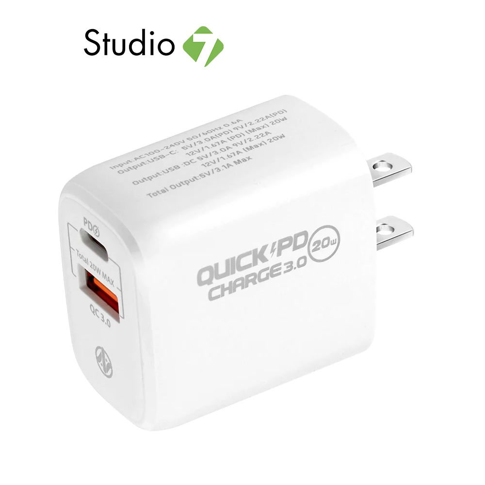 อะแดปเตอร์ ASAKI Wall USB Charger 1 USB-A (QC3.0A) / 1 USB-C (PD20W) White (J-A840) by Studio7