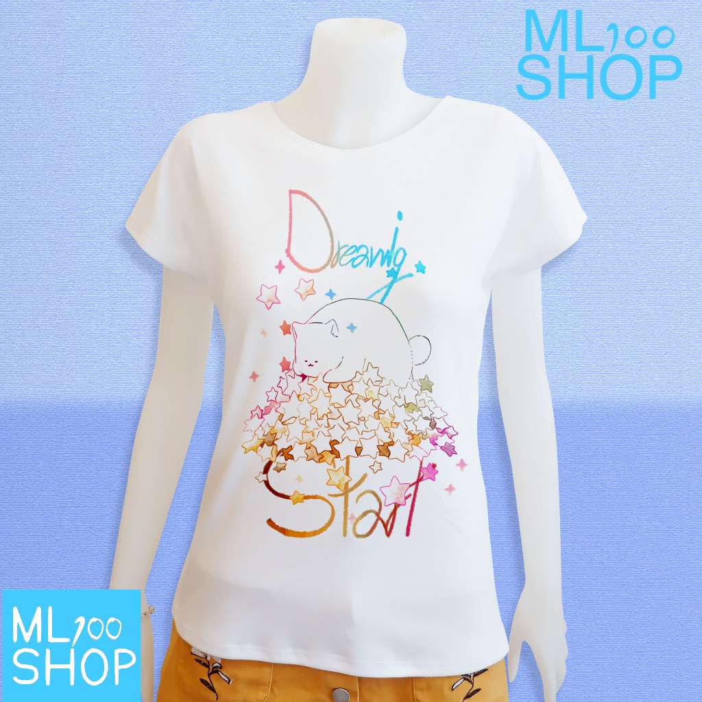 เสื้อยืดลาย Start Dreaming ผ้า TK พิมพ์ลายลงในเนื้อผ้า - ML100SHOP (คอปาด)