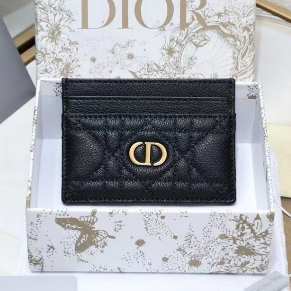 แบรนด์ใหม่และเป็นของแท้/DIOR Dior Caro cannage ลายห้าตาราง หนังวัวอ่อน กระเป๋าใส่บัตร กระเป๋าสตางค์ กระเป๋าใส่บัตร ของผู