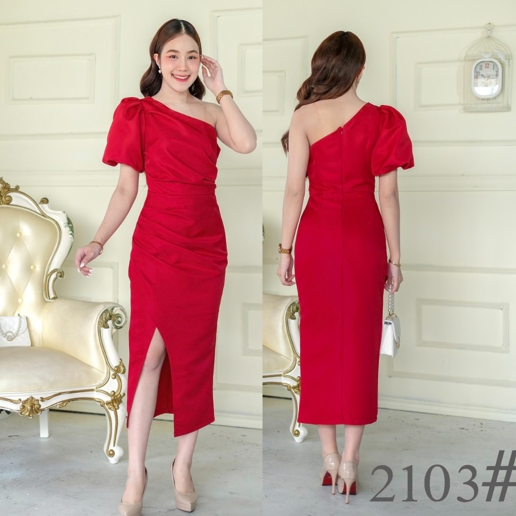 [LUXURY707] LX2103: เดรสไปงานทรงสอบ ไหล่เดี่ยว แขนพอง