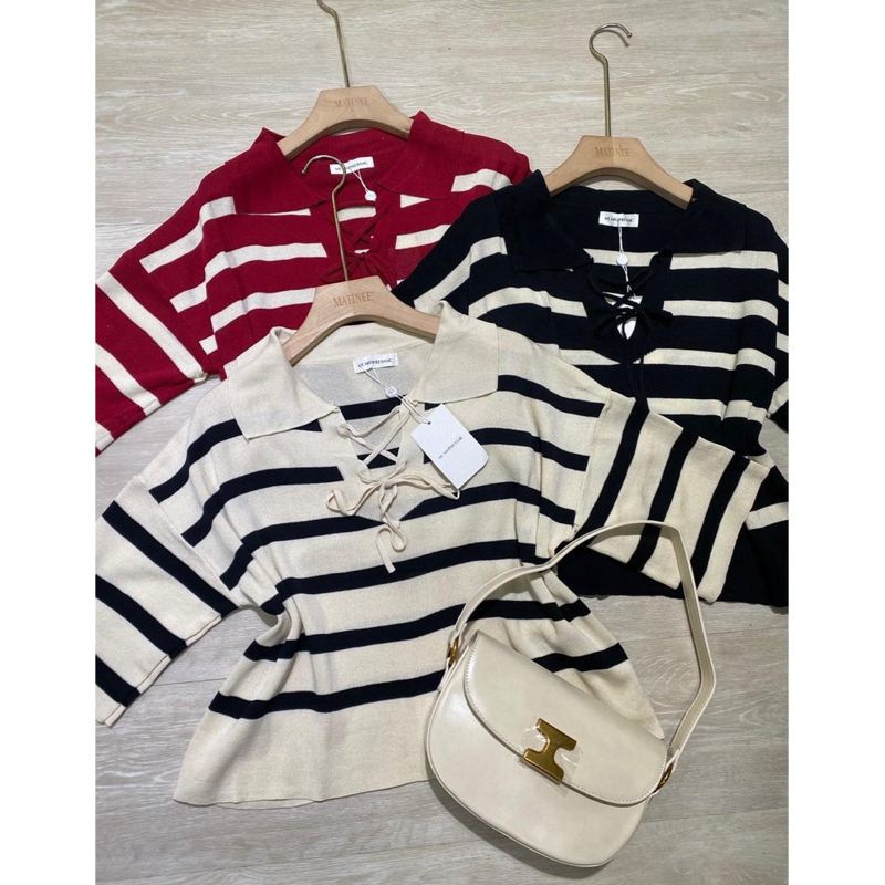 M1126เสื้อไหมพรมทอริ้วดีเทลไขว้หน้า♥️