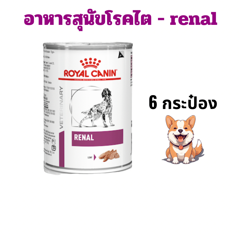 (หมดอายุ : 26/01/2027) royal canin อาหารสุนัขโรคไต renal 410 กรัม 6 กระป๋อง