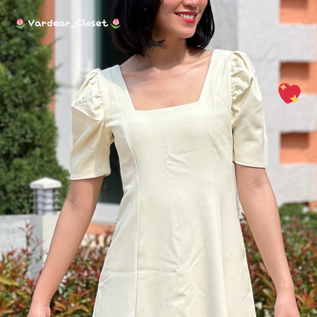 Midi Dress ''Darin Vanilla Dress'' 🩷 เดรสกึ่งยาว ผ้าเปเป้เนื้อละเอียด Pepe Fabric สีขาวครีม (พร้อมส่