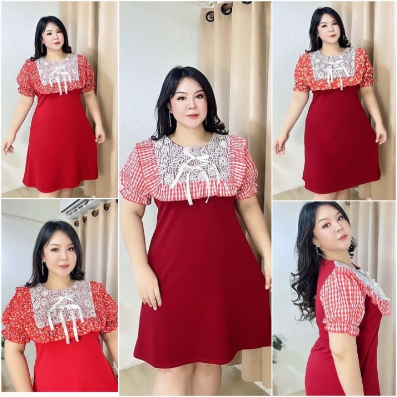 (พร้อมส่ง ) เดรสสาวอวบ ผ้าไม่ต้องรีด อก40-46นิ้ว/เอว34-44นิ้ว/สะโพกยืด46-50นิ้ว/ ชุดคนอ้วน เสื้อผ้าไซส์ใหญ่