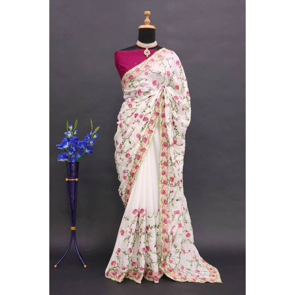 Saree Fabric: Georgette Saree Work: Embroidery Thread Multy With Hand Stone Work Saree 5.50mtr  Blou