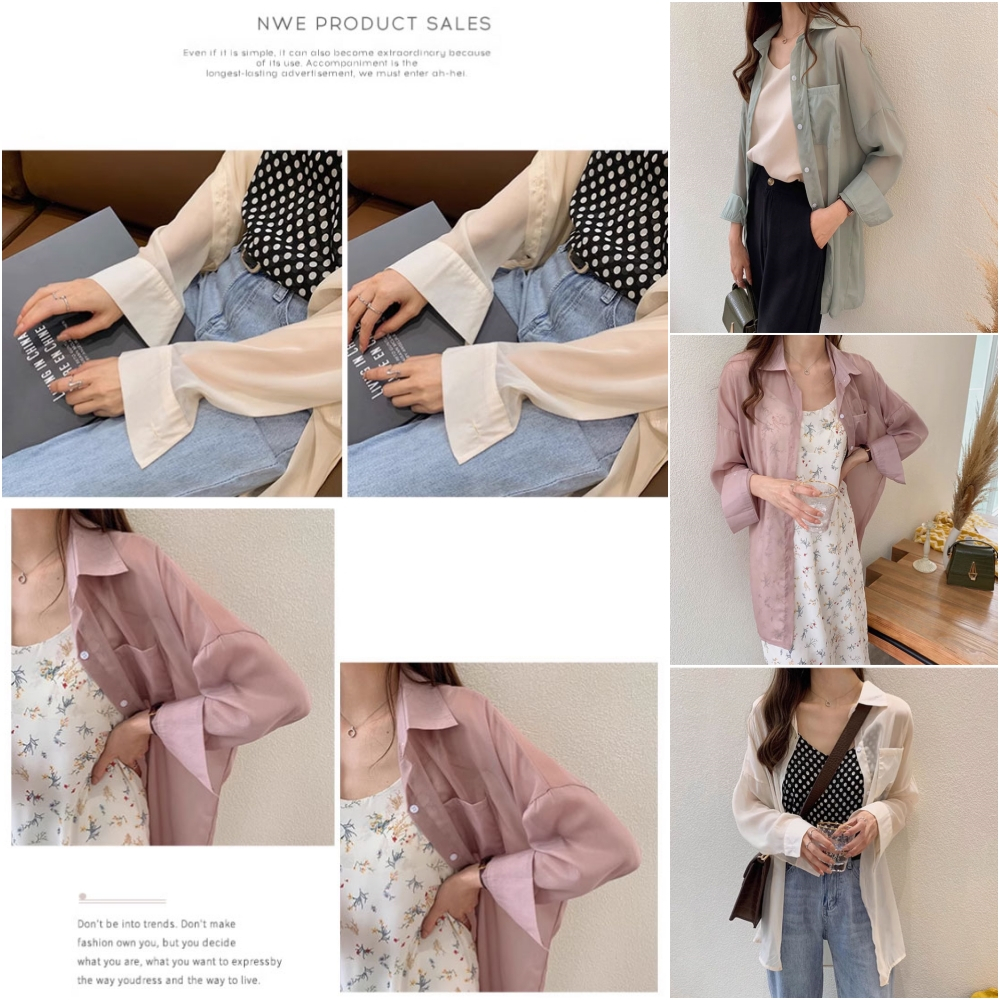 CTB18113 เสื้อเชิ้ตแขนยาวตัวบางกันแดด ใส่สบายใส่เที่ยวทะเลสวยๆ อก40 คอปก Freesize มีให้เลือก3สี 💛ส่ง