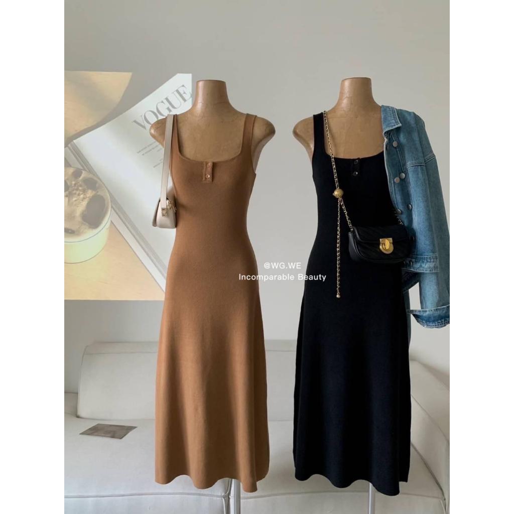 พร้อมส่งtag ป้ายwgwe เดรสกล้าม ผ้าร่องกระดุมหน้าสองเม็ด เข้าทรงสวยมากกก 6328