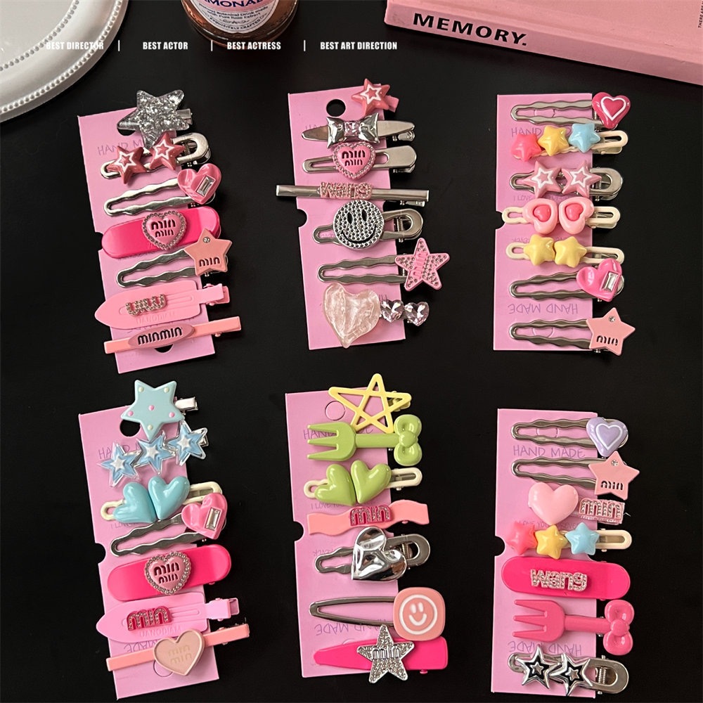 กิ๊บติดผม หน้าม้า สีชมพู ด้านข้าง ลายดาว สําหรับผู้หญิง Y2K - รูปที่ 4