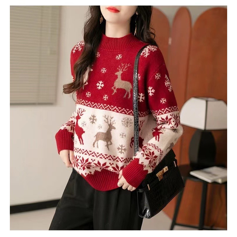 เสื้อกันหนาวไหมพรมแบบสวม เสื้อกันหนาวChrismas เสื้อกันหนาวไหมพรมคริสต์มาส ทรงใหญ่ Oversize เนื้อผ้าหนานุ่ม