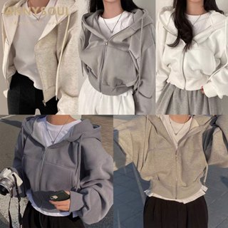 เสื้อกันหนาว เสื้อครอปท็อป มีฮู้ด ทรงหลวม สําหรับผู้หญิง